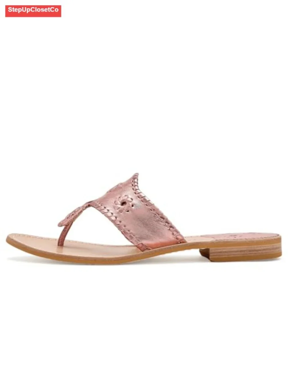 Leather Thong Sandals with Block Heel Flats